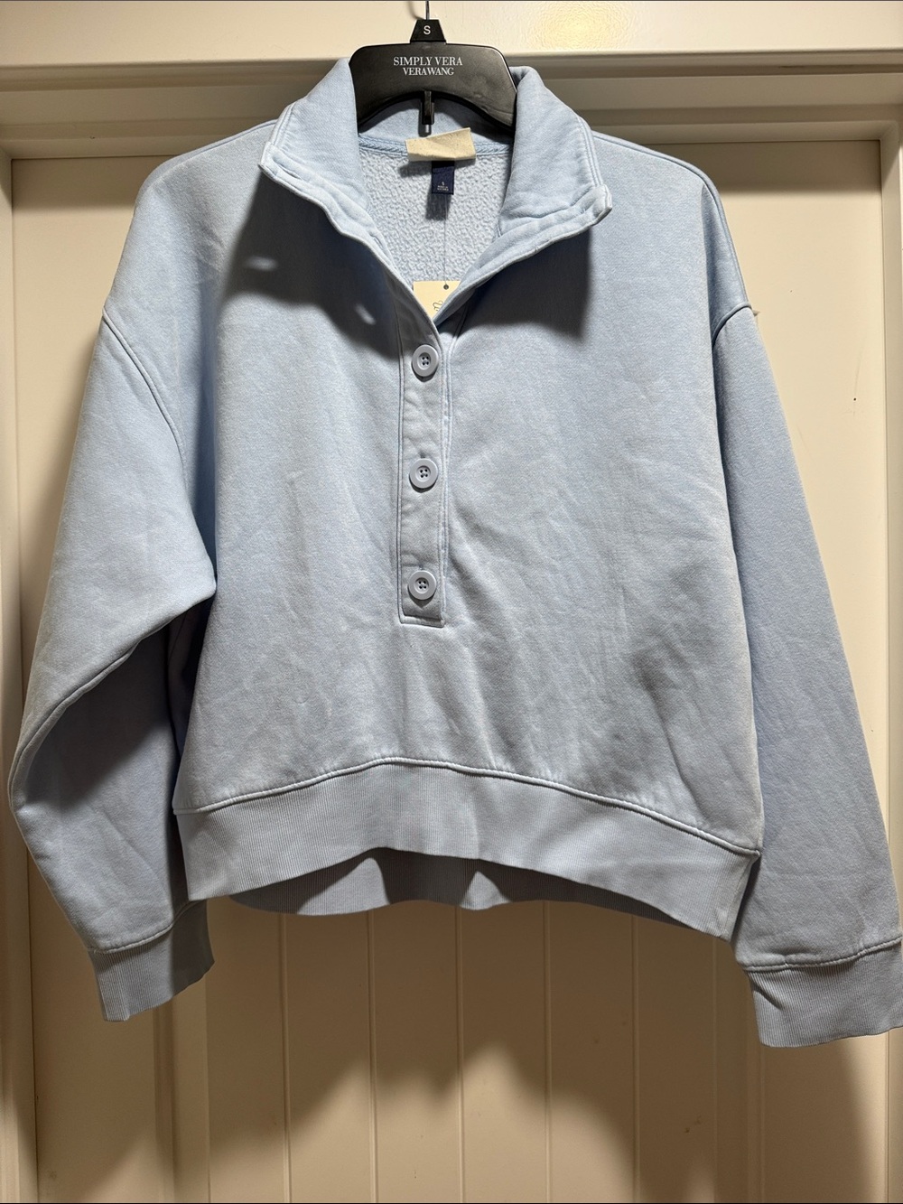 Light Blue Half-Button Pullover Sweatshirt